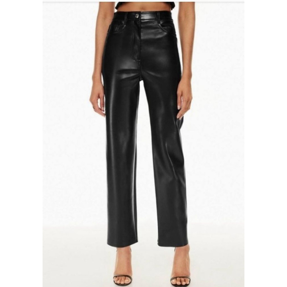 Aritzia Pants - Aritzia Wilfred Leather Straight Leg High Waist Black Pant Size 4
